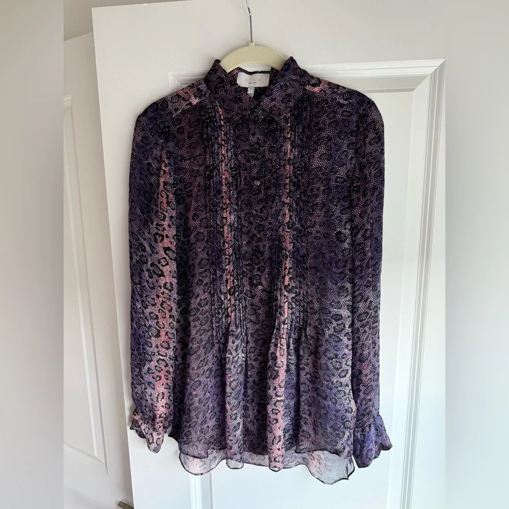 Adam Lippes Silk Button Up Blouse Purple Snakeskin Size 0 - Picture 1 of 3